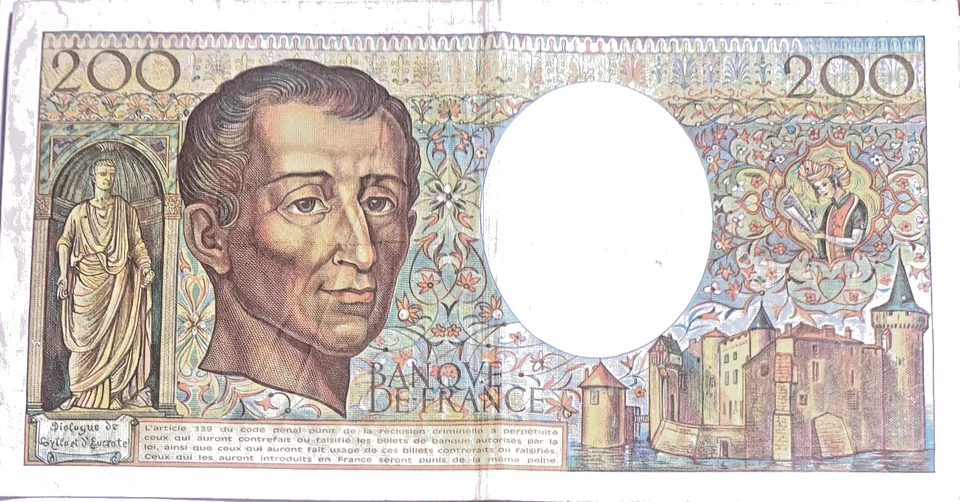 France 1986 200 Francs Banknote – Montesquieu, P#155a, A.039 Series - Image 3 of 3
