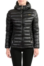 Plein Sport Women's Black Hooded Logo Print Zip Up Parka Jacket S M L XL 2XL