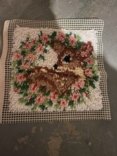 Vintage Latch Hook Rug Fawn 12x12"