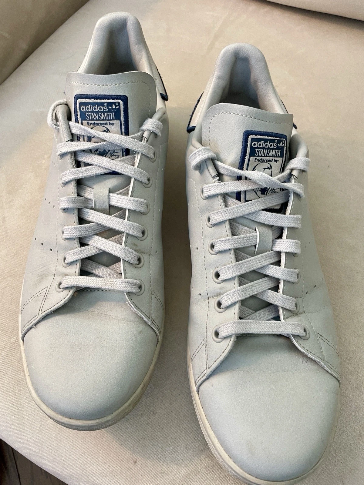 adidas Stan Smith Men's White/Blue Low Top Lace Up Solid Sneaker Athletic