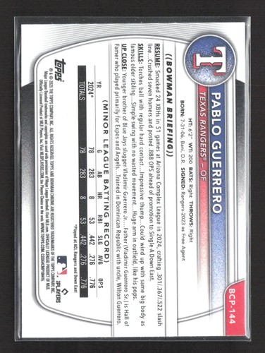 2025 Bowman Chrome Sapphire Pablo Guerrero #BCP-144 - Picture 2 of 2