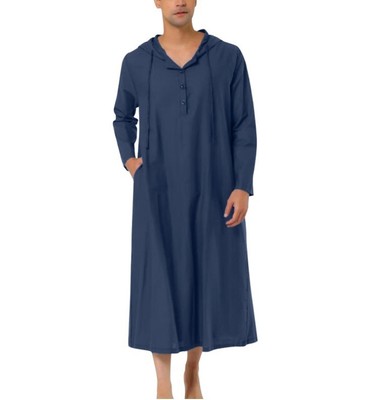 Arabic Style Simple Long Sleeve Gown Men's Hooded Long Shirt Muslim Robe