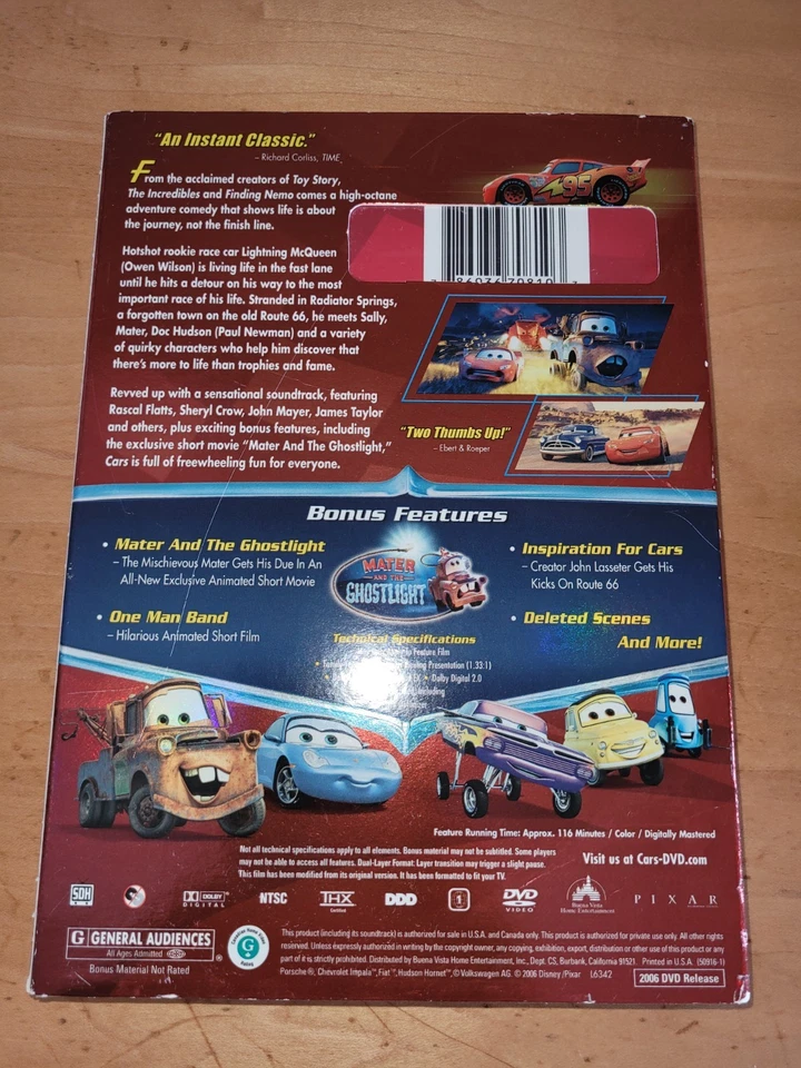 Disney Pixar Cars DVD 2006 FS NEW Slipcover 1 Original Tow Mater McQueen + Foto 2 de 4