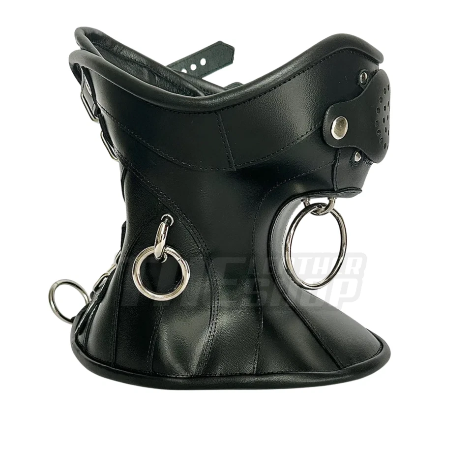 Couro genuíno gótico pescoço espartilho colar steampunk BDSM fetiche bondage engrenagem - Imagem 3 de 4