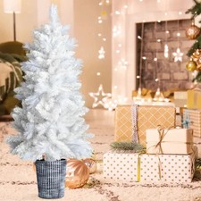 4 FT White Artificial Christmas Tree with Pot Stand, Potted Xmas Pine Tree with