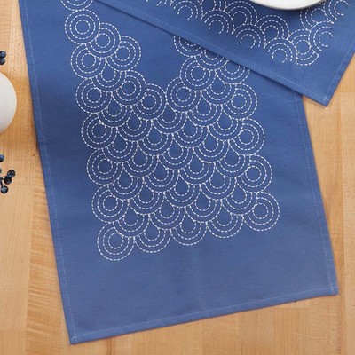 Herrschners  Sashiko Circles Table Runner Stamped Embroidery Kit