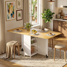 Image of Folding Dining Table Drop Leaf Storage Drawers Shelves Space Saving 4-6 Seater