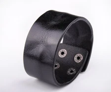 Fashion Men's Retro Wide Band Cowhide Leather Wrap Wristband Bracelet Cuff Black