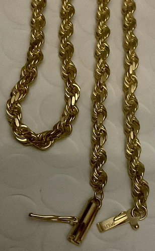 SOLID 10KY GOLD, D/C ROPE Chain 20 in. Long, 3.8mm Wide, 22.6 grams, HIGH SHINE