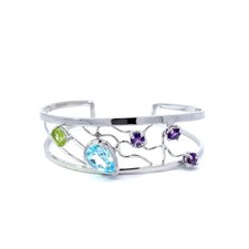 Sterling Silver Multi Stone Cuff Bracelet