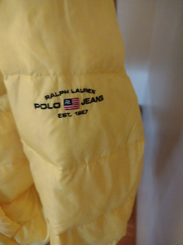 Ralph Lauren Polo Jeans YELLOW Puffer Winter Faux Fur Hood Bomber Jacket Sz SM/M - Image 4 of 4