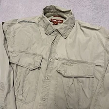 Simms Button Down Shirt Mens Medium Light Green Grey Fishing Outdoor Cotton Read