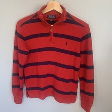 Polo Ralph Lauren Sweater Boys Youth Medium 10 12 Striped 1/4 Zip Long Sleeve