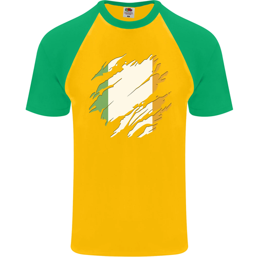 Zerrissen Irland Flagge Irisch St Patricks Day Fußball HERREN S/S Baseball T - Picture 7 of 50