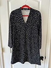 MNG Mango Small Black Speckled Print Shirt Dress Cottage Core