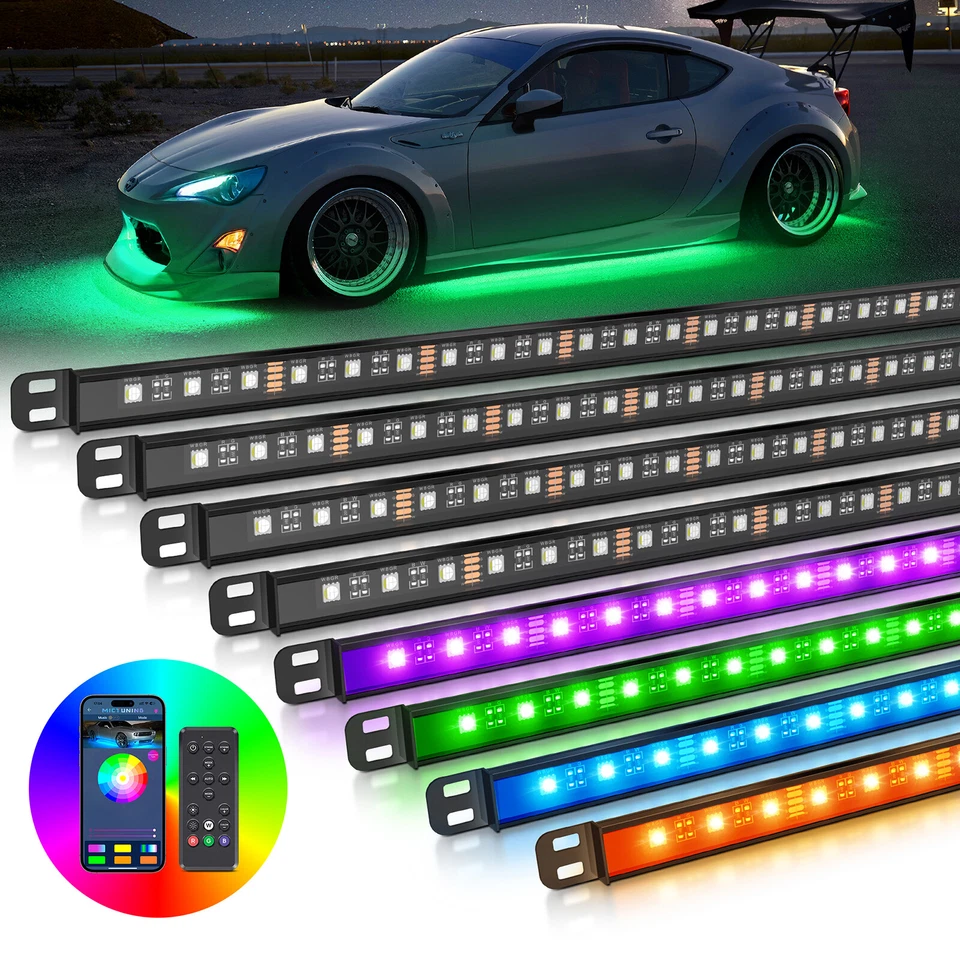 MICTUNING N8 RGBW N3 RGB LED Strips Under Car Tube Exterior Underglow Neon Light - Image 3 of 4