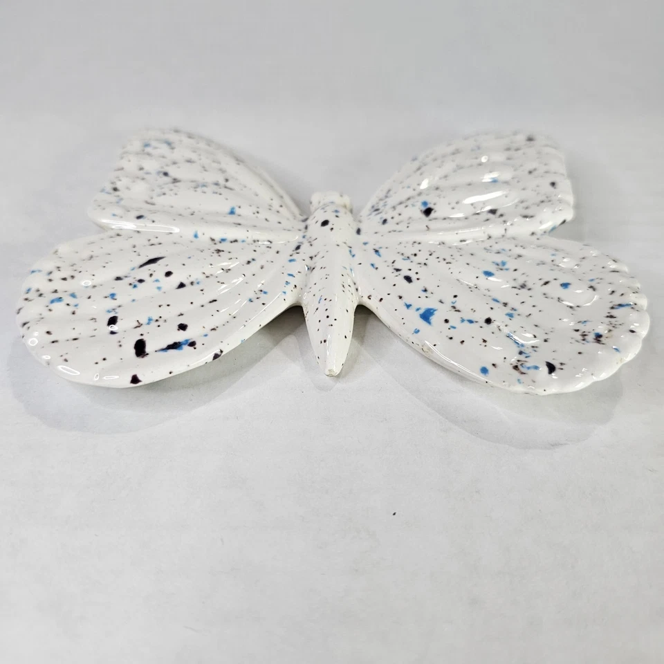 Cuidador de estante moteado blanco mariposa cerámica 3D 5" Cottagecore Foto 4 de 4