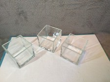 Vintage Heavy Based Glass Cube Shaped Square Containers Vases-Very Minor Chips