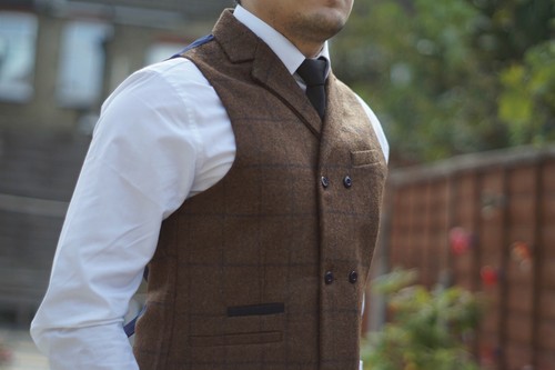 Doppio petto uomo Milano Tweed Panciotto Intagliato Bavero con colletto  check vintage S | eBay