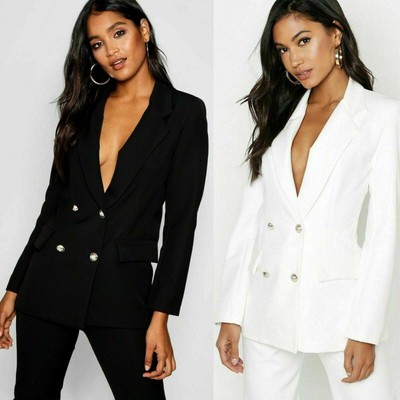 Womens Double Breasted Gold Button 