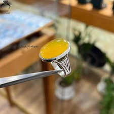 Genuine Natural Yemeni Aqeeq Ring Yellow Agate Stone For Men & Women 
