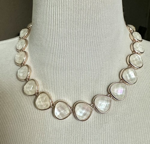 Anne Klein Necklace Ivory Fox MOP Llight Rose Gold Metal - Picture 3 of 5