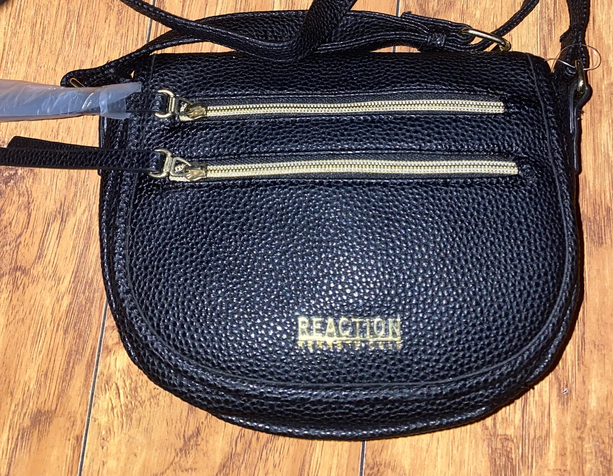 Kenneth Cole Reaction Lasso Black Faux Pebbled Leather Shoulder Bag Purse