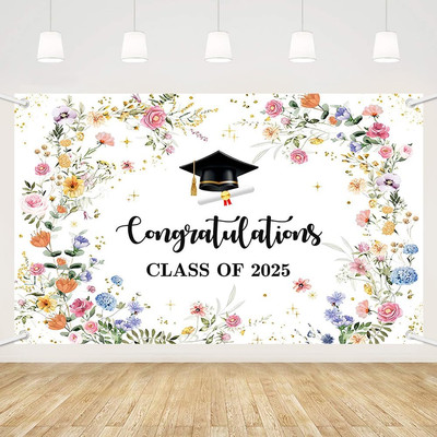 Wildflower Class of 2025 Backdrop Watercolor Floral 2025 Graduation Background P