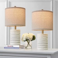 18.25" Modern Accent Ceramic Table Lamp Set Of 2 For Bedroom White Desk Decor Be