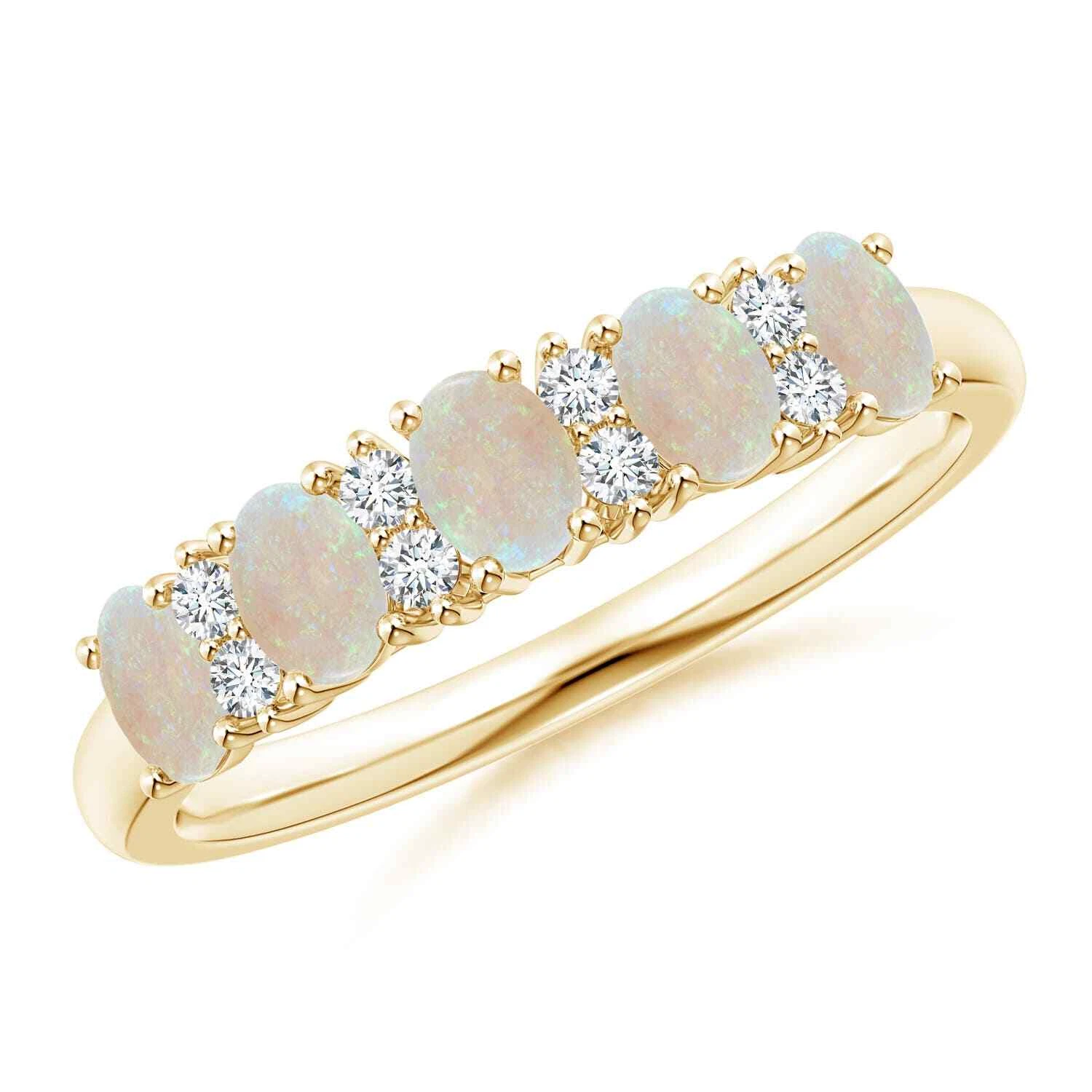 s-l1600 ANGARA Five Stone Opal and Diamond Wedding Band in 14K Gold (Grade AA Size 4x3)