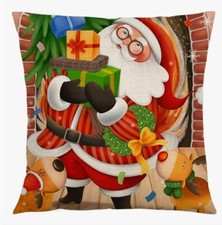 Santa Claus Deer Whimsical Christmas Throw Pillow Cover Winter Holiday Decor