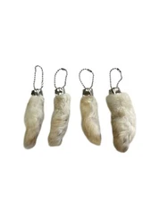 RABBIT FOOT KEYCHAIN , 4 PIECE WHOLESALE SET , ASSORTED , NATURAL COLORS