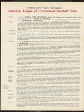 Original 1966 MLB Player Contract Jess Hickman Signed by Joe Cronin and Ed Lopat