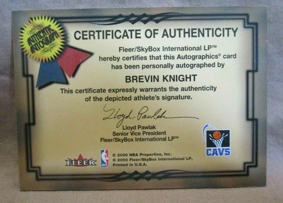Brevin Knight 2000-01 SkyBox Autographics Signature Auto#04/10!Cavaliers G Auto Foto 3 de 3