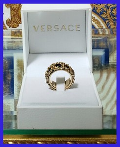Authentic VERSACE 24K GOLD PLATED MEDUSA RING w/BLACK INSERTS size 10