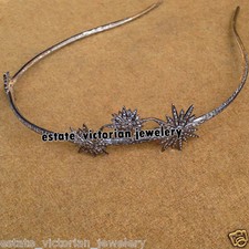 4.88ct Genuine Rose Cut Diamond Silver Vintage Star Crown Tiara Headband Jewelry