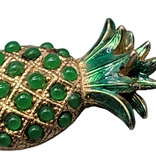 Ciner Pineapple Brooch Green Cabachons 18k Gold Plated Book Piece Vintage Rare - Picture 9 of 10