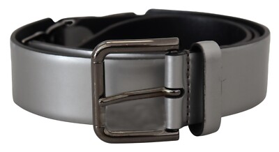 DOLCE & GABBANA Belt Metallic Silver Leather DG Logo Metal Buckle