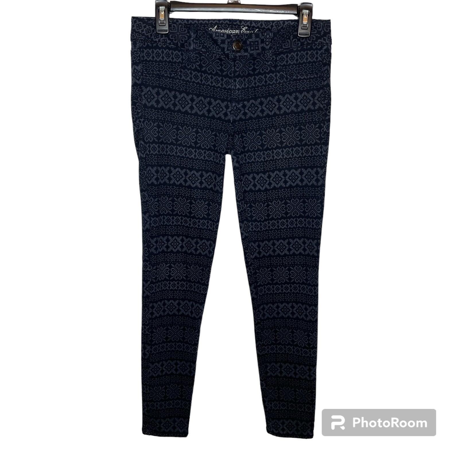 American Eagle Black & Gray Boho Patterned High W… - image 1