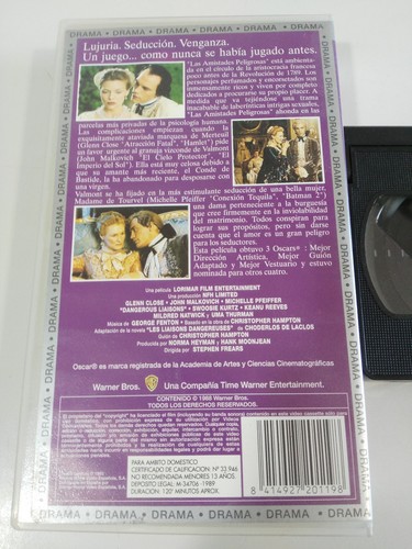 The Amistades Peligrosas Tape VHS Michelle Pfeiffer John Malkovich - AM - Picture 3 of 6