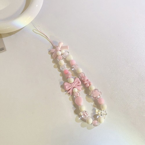 Sweet Bow Heart Beaded Mobile Phone Chain Cute Phone Short Wrist Strap Gifts - Zdjęcie 4 z 5