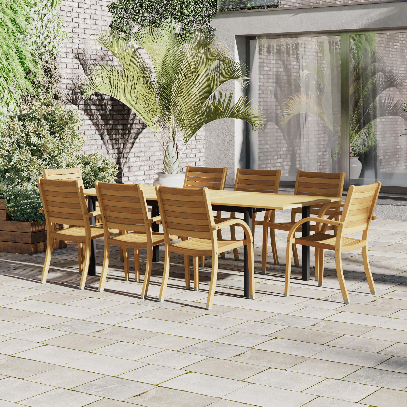 Amazonia Bourges 4-Piece Outdoor Dining Chairs | Teak Finish | White Chairs