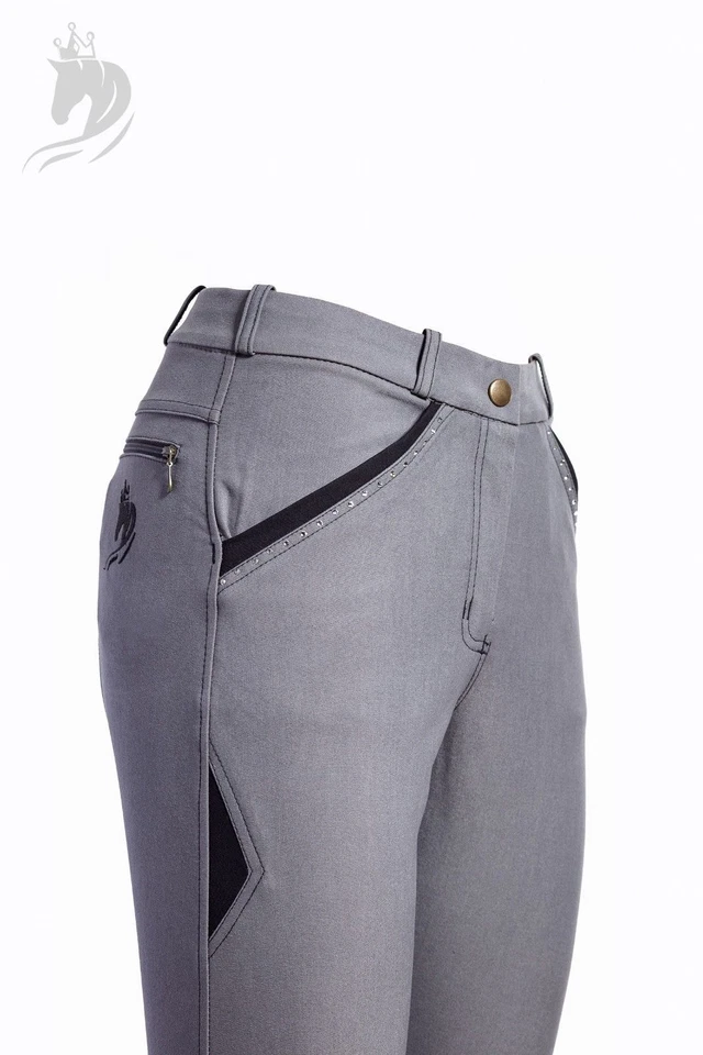 Reithose CrownClub mit Kniegrip grau mit Strass in allen Größen Hose  - Bild 4 von 4