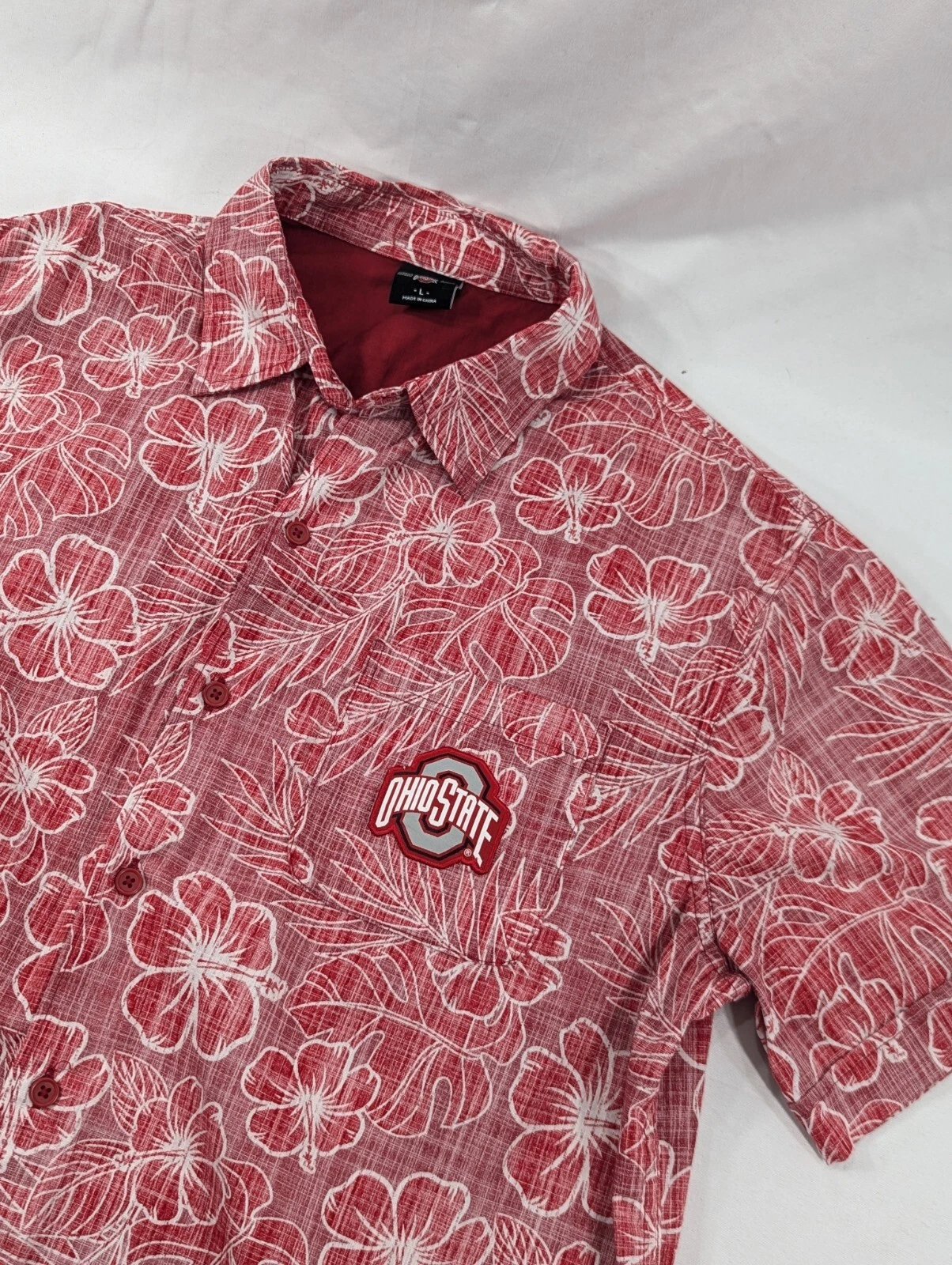 Ohio State Buckeyes Large Hawaiian Shirt Red Floral Print Red White All Over