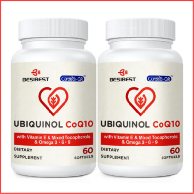 COQ10 Ubiquinol Supplement with Vitamin E Omega 3 6 9 600mg 60ct 2 Pack BESIBEST
