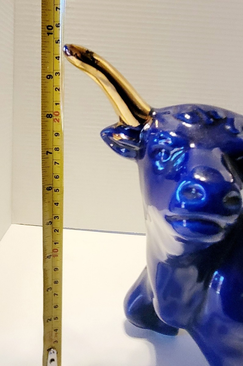 Rare Vintage Ceramic Mid-Century Royal Blue Bull Planter 15