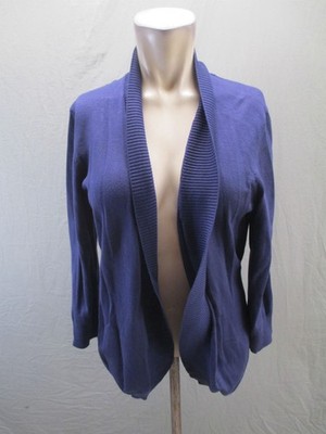 GNW Size L Womens Blue Knit Long Sleeve Casual Comfy V Neck Open Cardigan 838