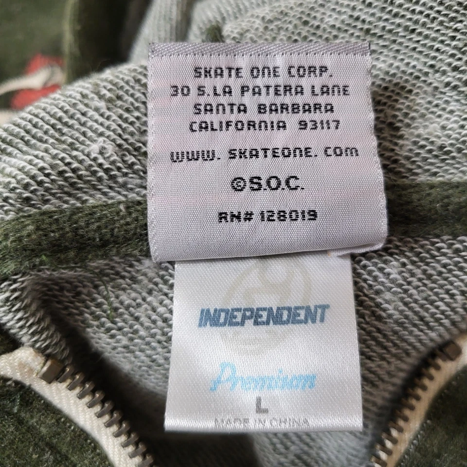 VINTAGE Powell Peralta Men Hoodie L Olive Graphic Print Skeleton Bone Skater 90s - Image 3 of 4