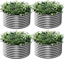4 Pack Round Galvanized Raised Garden Bed Outdoor, Metal Garden Bed for Vegetabl