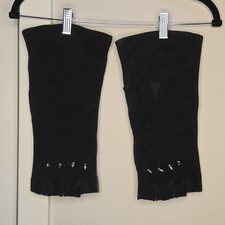 Men s Black Suede Studded Fingerless Wrist Gloves, Size L/XL Punk Casual
